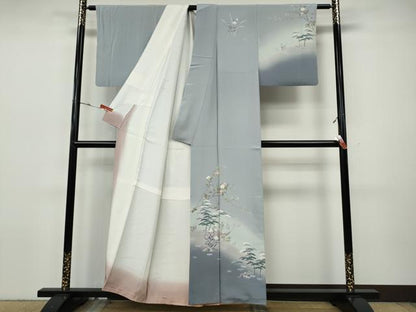 平和屋着物●訪問着　友禅　風景船草花文　暈し染め　正絹　逸品　CABH9826ut