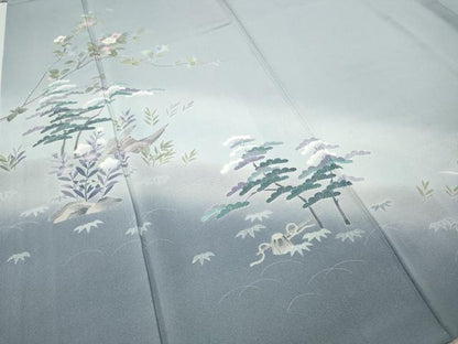 平和屋着物●訪問着　友禅　風景船草花文　暈し染め　正絹　逸品　CABH9826ut