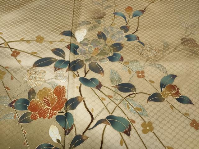 平和屋着物●訪問着　草花文　暈し染め　金銀彩　正絹　逸品　CABH9828ut