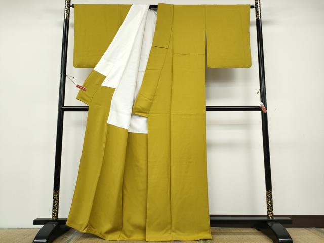平和屋着物●上質な色無地　舞花地紋　金色　正絹　逸品　CABH9829ut