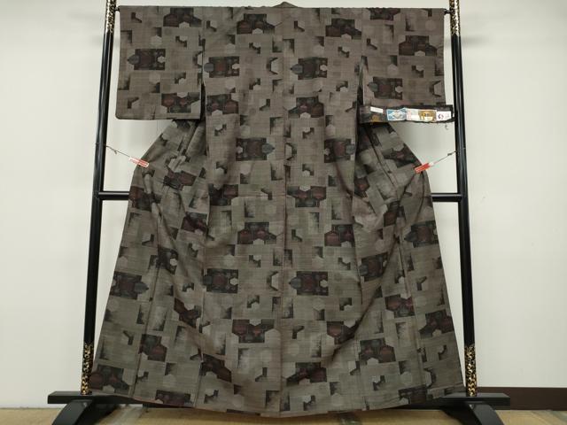 平和屋着物●本場大島紬　9マルキ　泥染め　幾何学文様　証紙付き　正絹　逸品　CABH9839ut