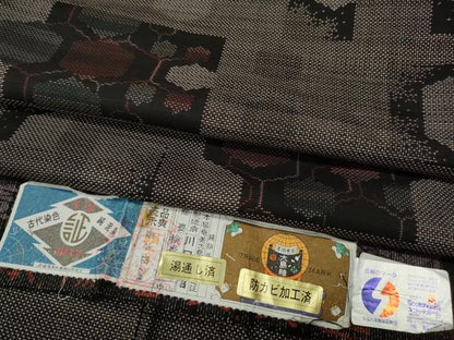 平和屋着物●本場大島紬　9マルキ　泥染め　幾何学文様　証紙付き　正絹　逸品　CABH9839ut