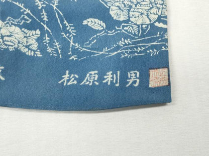 平和屋着物●日本工芸会正会員　松原利男　長板中型　玉藍染　小紋　舞花文　正絹　逸品　CABH9842ut