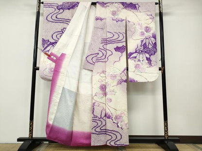 平和屋着物●豪華振袖　駒刺繍　絞り　流線扇面花文　暈し染め　金銀糸　やまと誂製　正絹　逸品　CABH9843ut