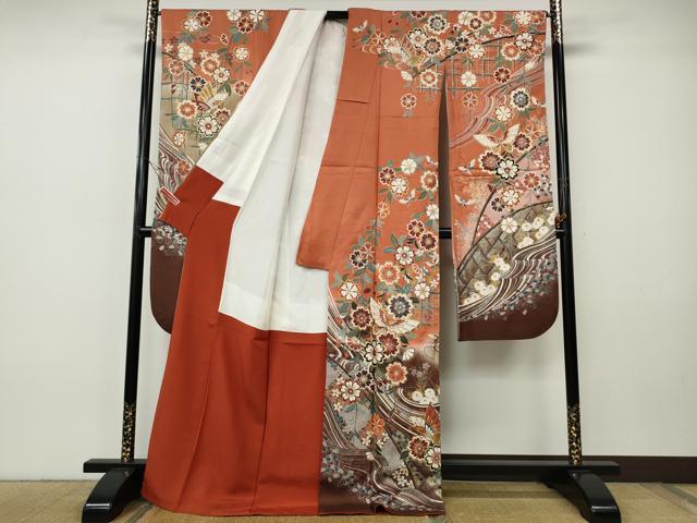 平和屋着物●豪華振袖　駒刺繍　花蝶文　暈し染め　金彩　正絹　逸品　CABH9844ut