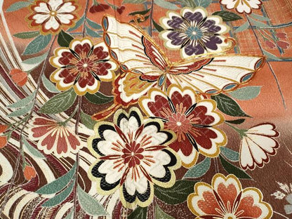 平和屋着物●豪華振袖　駒刺繍　花蝶文　暈し染め　金彩　正絹　逸品　CABH9844ut
