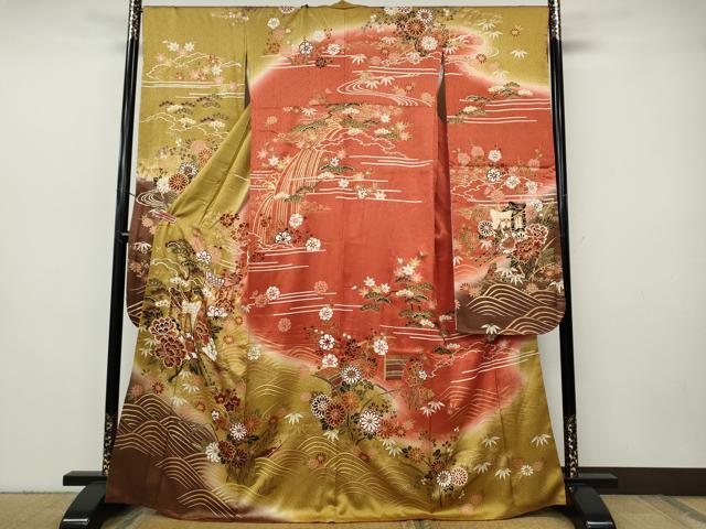 平和屋着物●豪華振袖　駒刺繍　御所車花文　暈し染め　金彩　鈴乃屋扱い　正絹　逸品　CABH9846ut