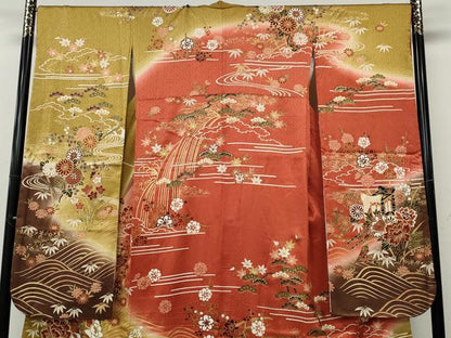 平和屋着物●豪華振袖　駒刺繍　御所車花文　暈し染め　金彩　鈴乃屋扱い　正絹　逸品　CABH9846ut