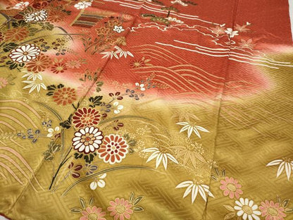 平和屋着物●豪華振袖　駒刺繍　御所車花文　暈し染め　金彩　鈴乃屋扱い　正絹　逸品　CABH9846ut