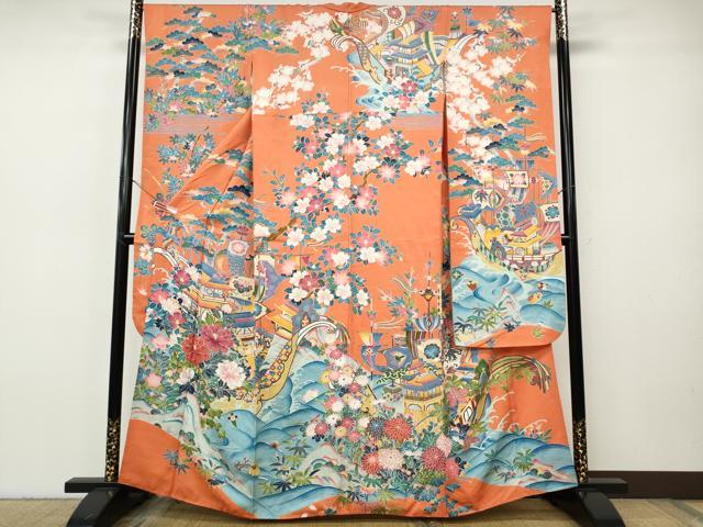 平和屋着物●豪華振袖　鳳凰風景草花文　金彩　正絹　逸品　CABH9847ut