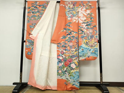 平和屋着物●豪華振袖　鳳凰風景草花文　金彩　正絹　逸品　CABH9847ut