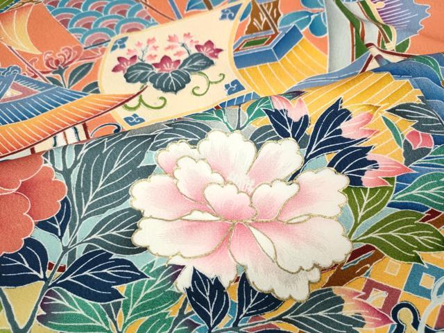 平和屋着物●豪華振袖　鳳凰風景草花文　金彩　正絹　逸品　CABH9847ut