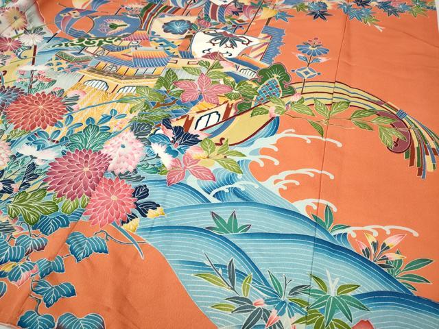 平和屋着物●豪華振袖　鳳凰風景草花文　金彩　正絹　逸品　CABH9847ut