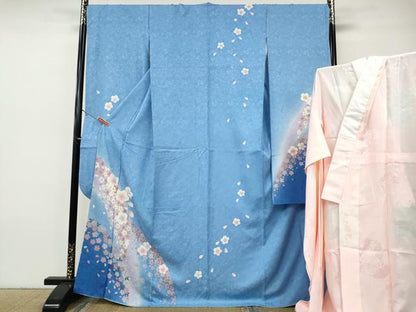 平和屋着物●豪華振袖・長襦袢セット　駒刺繍　舞花文　暈し染め　金彩　京都きもの友禅扱い　正絹　逸品　CABH9848ut