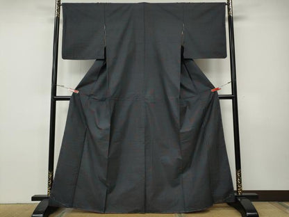 平和屋着物●本場大島紬　9マルキ　格子柄　正絹　逸品　CABH9849ut