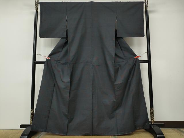 平和屋着物●本場大島紬　9マルキ　格子柄　正絹　逸品　CABH9849ut