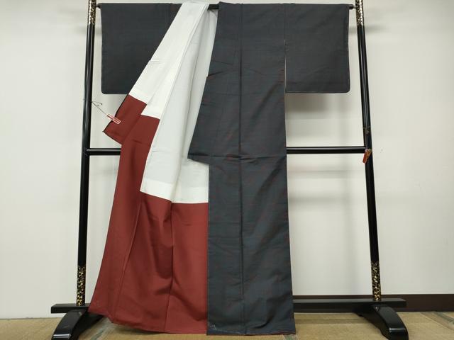 平和屋着物●本場大島紬　9マルキ　格子柄　正絹　逸品　CABH9849ut