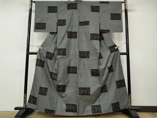 平和屋着物●本場大島紬　9マルキ　人物花鳥文　正絹　逸品　CABH9851ut