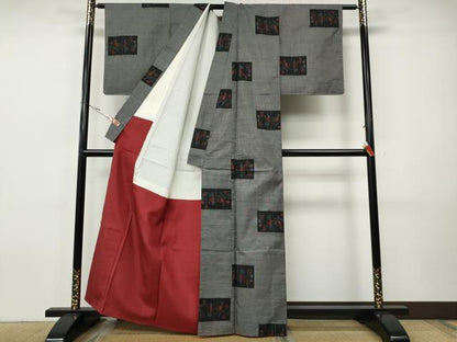 平和屋着物●本場大島紬　9マルキ　人物花鳥文　正絹　逸品　CABH9851ut