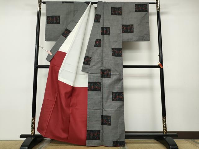 平和屋着物●本場大島紬　9マルキ　人物花鳥文　正絹　逸品　CABH9851ut