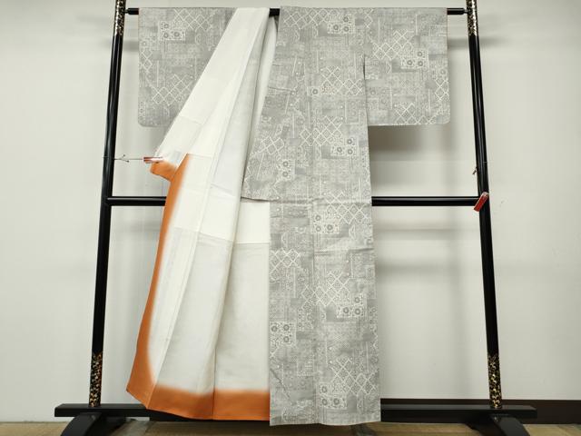 平和屋着物●本場大島紬　白大島　9マルキ　色紙重ね花唐草吉祥文　正絹　逸品　CABH9853ut