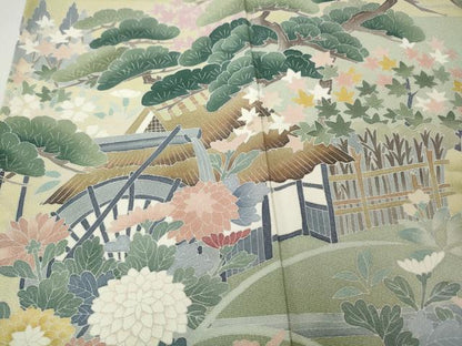 平和屋着物●十日町友禅作家　岡村蒼風　色留袖　風景草花文　伊勢丹扱い　正絹　逸品　CABH9858ut