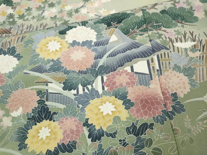 平和屋着物●十日町友禅作家　岡村蒼風　色留袖　風景草花文　伊勢丹扱い　正絹　逸品　CABH9858ut