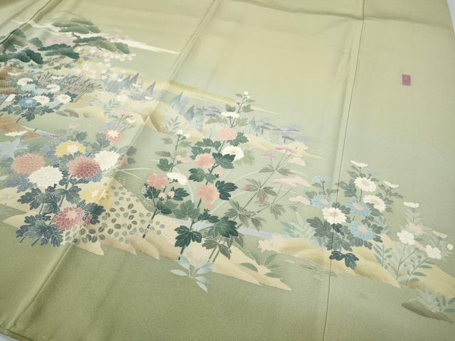 平和屋着物●十日町友禅作家　岡村蒼風　色留袖　風景草花文　伊勢丹扱い　正絹　逸品　CABH9858ut