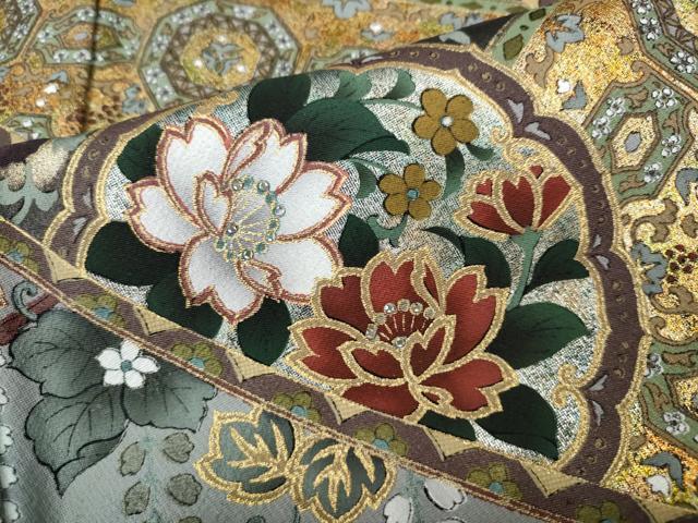 平和屋着物●英王室献上友禅作家　木下勝功　黒留袖　飛鶴蒔絵花文　ラインストーン　金彩　正絹　逸品　CABH9859ut
