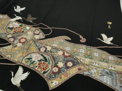 平和屋着物●英王室献上友禅作家　木下勝功　黒留袖　飛鶴蒔絵花文　ラインストーン　金彩　正絹　逸品　CABH9859ut