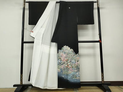 平和屋着物●豪華黒留袖　友禅　作家物　風景草花文　暈し染め　正絹　逸品　CABH9860ut