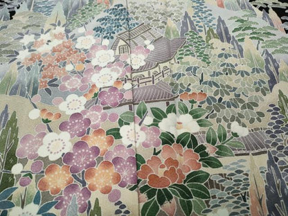 平和屋着物●豪華黒留袖　友禅　作家物　風景草花文　暈し染め　正絹　逸品　CABH9860ut