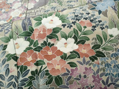 平和屋着物●豪華黒留袖　友禅　作家物　風景草花文　暈し染め　正絹　逸品　CABH9860ut