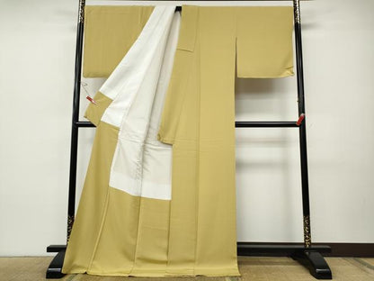 平和屋着物●上質な色無地　淡黄色　ロング丈　正絹　逸品　CABH9864ut