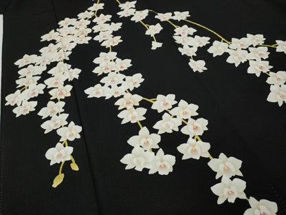平和屋着物●日本舞踊家 岩井流宗元　岩井友見　訪問着　駒刺繍　枝垂れ花文　黒地　正絹　逸品　CABH9868ut