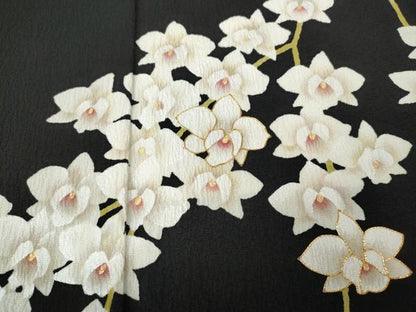平和屋着物●日本舞踊家 岩井流宗元　岩井友見　訪問着　駒刺繍　枝垂れ花文　黒地　正絹　逸品　CABH9868ut