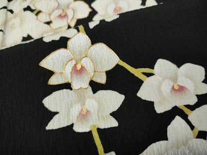 平和屋着物●日本舞踊家 岩井流宗元　岩井友見　訪問着　駒刺繍　枝垂れ花文　黒地　正絹　逸品　CABH9868ut