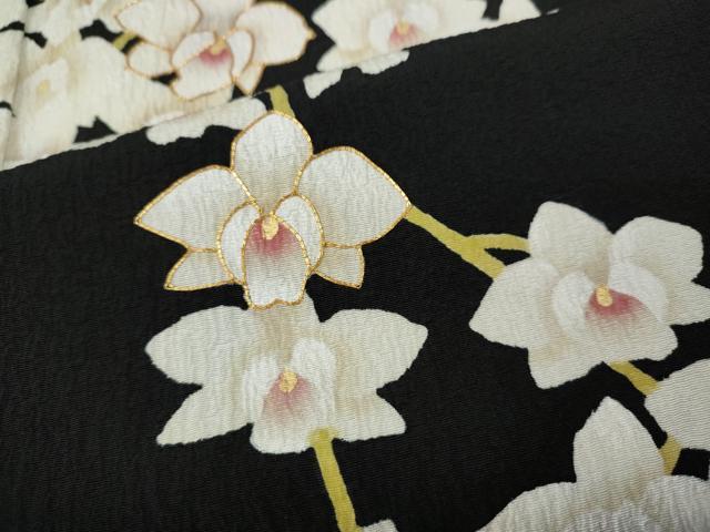 平和屋着物●日本舞踊家 岩井流宗元　岩井友見　訪問着　駒刺繍　枝垂れ花文　黒地　正絹　逸品　CABH9868ut