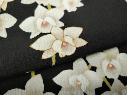 平和屋着物●日本舞踊家 岩井流宗元　岩井友見　訪問着　駒刺繍　枝垂れ花文　黒地　正絹　逸品　CABH9868ut