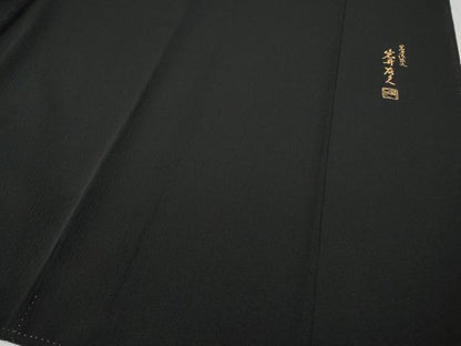 平和屋着物●日本舞踊家 岩井流宗元　岩井友見　訪問着　駒刺繍　枝垂れ花文　黒地　正絹　逸品　CABH9868ut