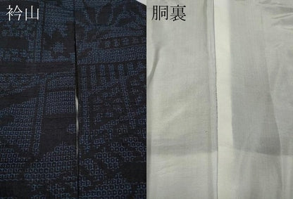 平和屋着物●結城紬　80亀甲　風景草木文　正絹　逸品　CABH9875ut