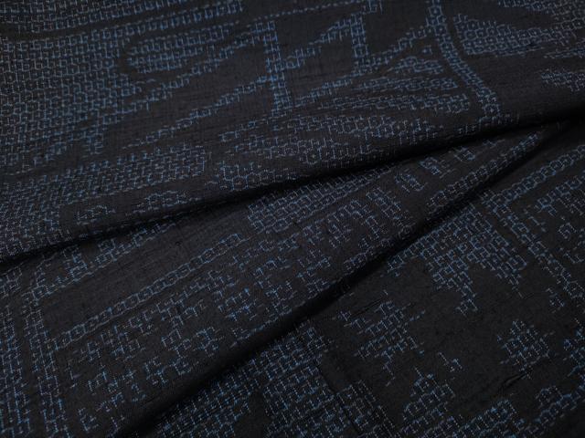 平和屋着物●結城紬　80亀甲　風景草木文　正絹　逸品　CABH9875ut