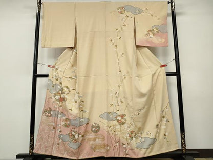平和屋着物●訪問着　雲重ね花丸文　暈し染め　金彩　正絹　逸品　CABH9878ut