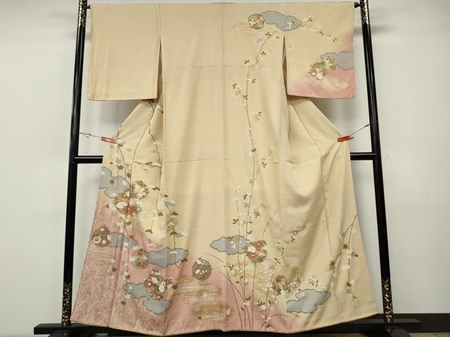 平和屋着物●訪問着　雲重ね花丸文　暈し染め　金彩　正絹　逸品　CABH9878ut