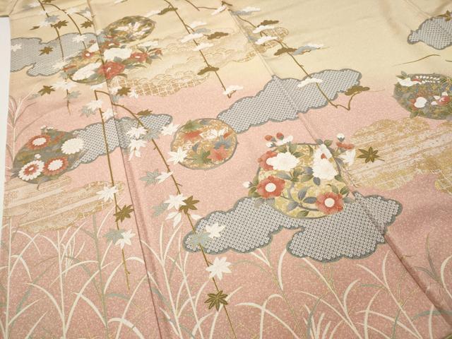 平和屋着物●訪問着　雲重ね花丸文　暈し染め　金彩　正絹　逸品　CABH9878ut