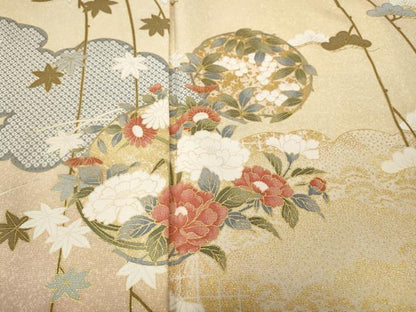 平和屋着物●訪問着　雲重ね花丸文　暈し染め　金彩　正絹　逸品　CABH9878ut
