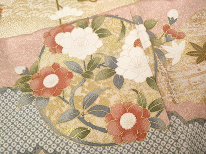 平和屋着物●訪問着　雲重ね花丸文　暈し染め　金彩　正絹　逸品　CABH9878ut