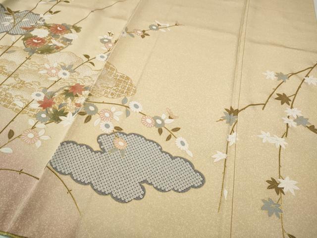 平和屋着物●訪問着　雲重ね花丸文　暈し染め　金彩　正絹　逸品　CABH9878ut