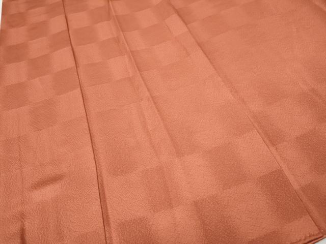 平和屋着物●世界的友禅作家　千地泰弘　色無地　格子地紋　珊瑚朱色　正絹　逸品　CABH9881ut