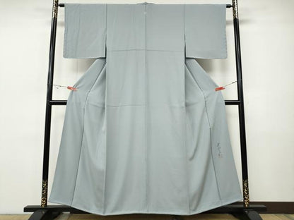 平和屋着物●染色作家　斉藤三才　色無地　灰青色　正絹　逸品　CABH9883ut